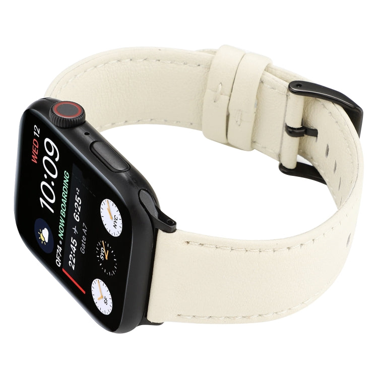 For Apple Watch Series 7 45mm / 6 & SE & 5 & 4 44mm / 3 & 2 & 1 42mm Cowhide Texture Leather Watch Band(White) - Watch Bands by buy2fix | Online Shopping UK | buy2fix