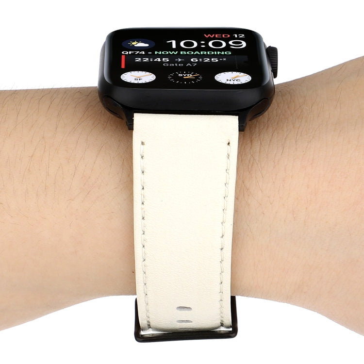 For Apple Watch Series 7 45mm / 6 & SE & 5 & 4 44mm / 3 & 2 & 1 42mm Cowhide Texture Leather Watch Band(White) - Watch Bands by buy2fix | Online Shopping UK | buy2fix