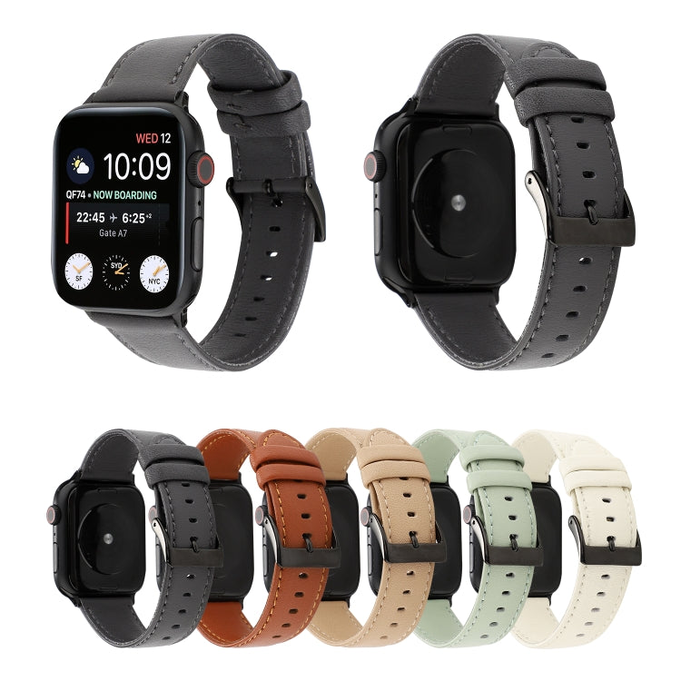 For Apple Watch Series 7 45mm / 6 & SE & 5 & 4 44mm / 3 & 2 & 1 42mm Cowhide Texture Leather Watch Band(White) - Watch Bands by buy2fix | Online Shopping UK | buy2fix
