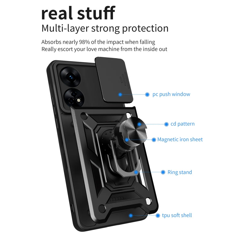 For OPPO Reno8 T 4G Sliding Camera Cover Design Phone Case(Rose Gold) - OPPO Cases by buy2fix | Online Shopping UK | buy2fix