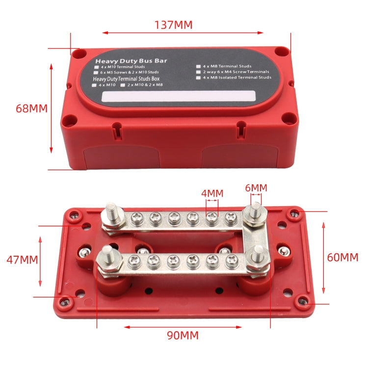 CP-3087-02 100A 48V 12-way M6 Terminal Busbar(Red) - Booster Cable & Clip by buy2fix | Online Shopping UK | buy2fix