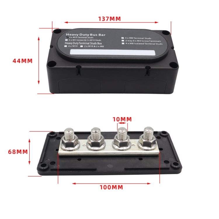 CP-3088-01 300A 48V 4-way M10 Terminal Busbar(Black) - Booster Cable & Clip by buy2fix | Online Shopping UK | buy2fix
