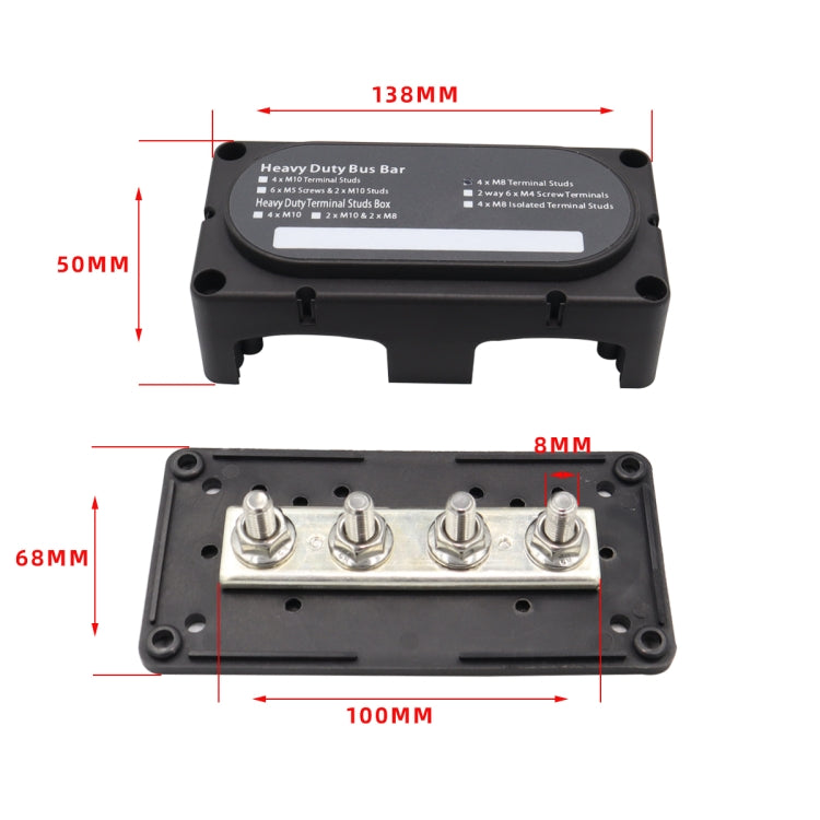 CP-3089-02 300A 48V 4-way M8 Terminal Busbar(Red) - Booster Cable & Clip by buy2fix | Online Shopping UK | buy2fix