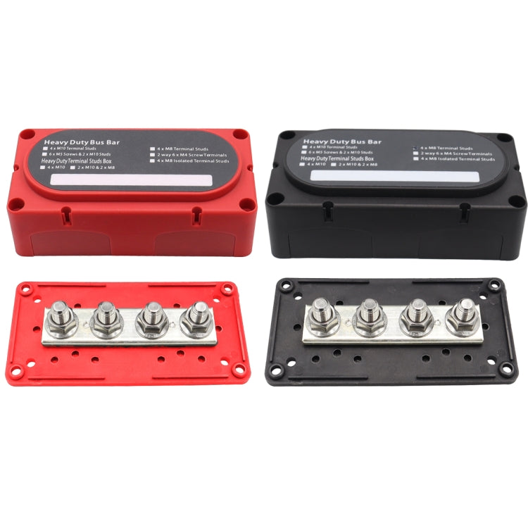 CP-3090 1 Pair 300A 48V 4-way M10 Terminal Busbar(Black + Red) - Booster Cable & Clip by buy2fix | Online Shopping UK | buy2fix