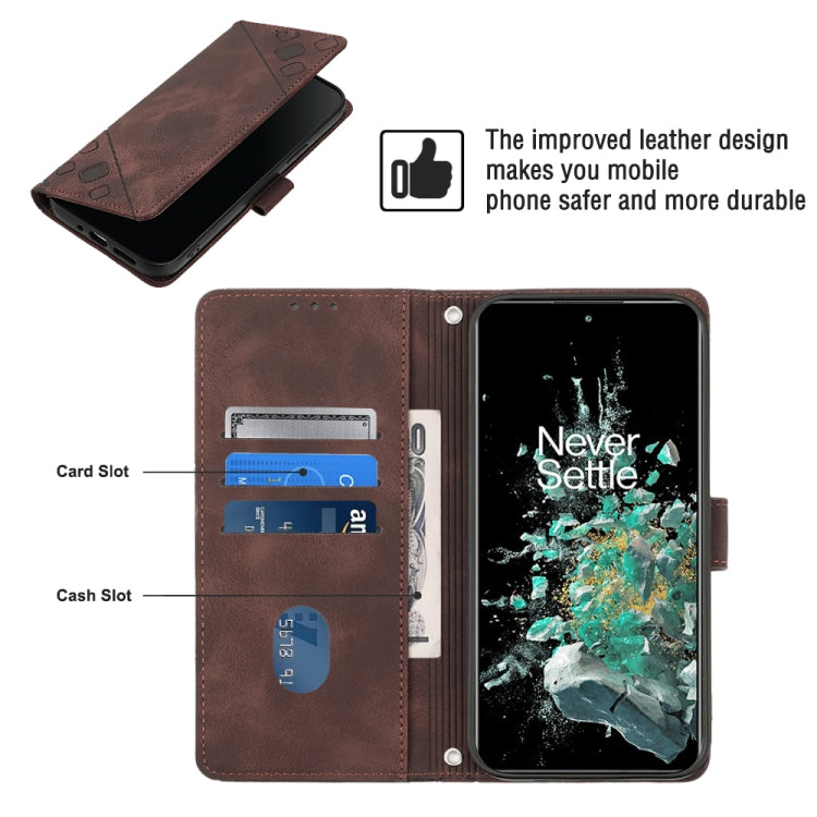 For OnePlus 10T 5G Skin-feel Embossed Leather Phone Case(Brown) - OnePlus Cases by buy2fix | Online Shopping UK | buy2fix