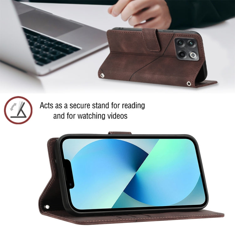 For OnePlus 10T 5G Skin-feel Embossed Leather Phone Case(Brown) - OnePlus Cases by buy2fix | Online Shopping UK | buy2fix