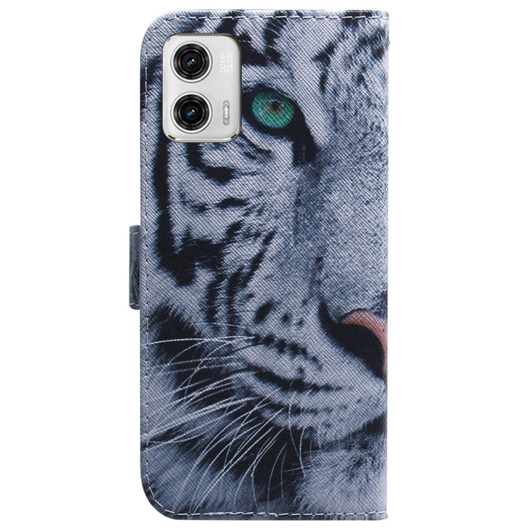 For Motorola Moto G73 Coloured Drawing Flip Leather Phone Case(Tiger) - Motorola Cases by buy2fix | Online Shopping UK | buy2fix