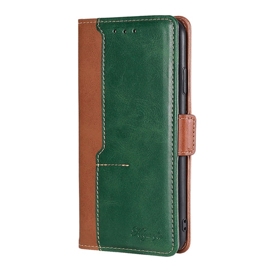For OnePlus Ace 2/11R Contrast Color Side Buckle Leather Phone Case(Light Brown + Green) by buy2fix