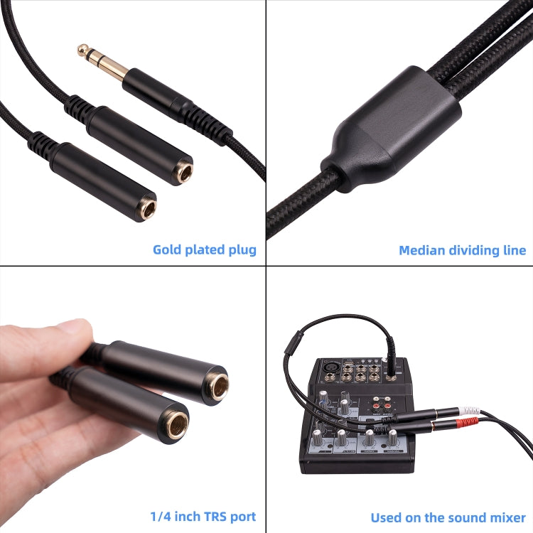 3718 6.35mm Male to Dual Female 1/4 TRS Stereo Audio Cable, Length: 30cm - Microphone Audio Cable & Connector by buy2fix | Online Shopping UK | buy2fix