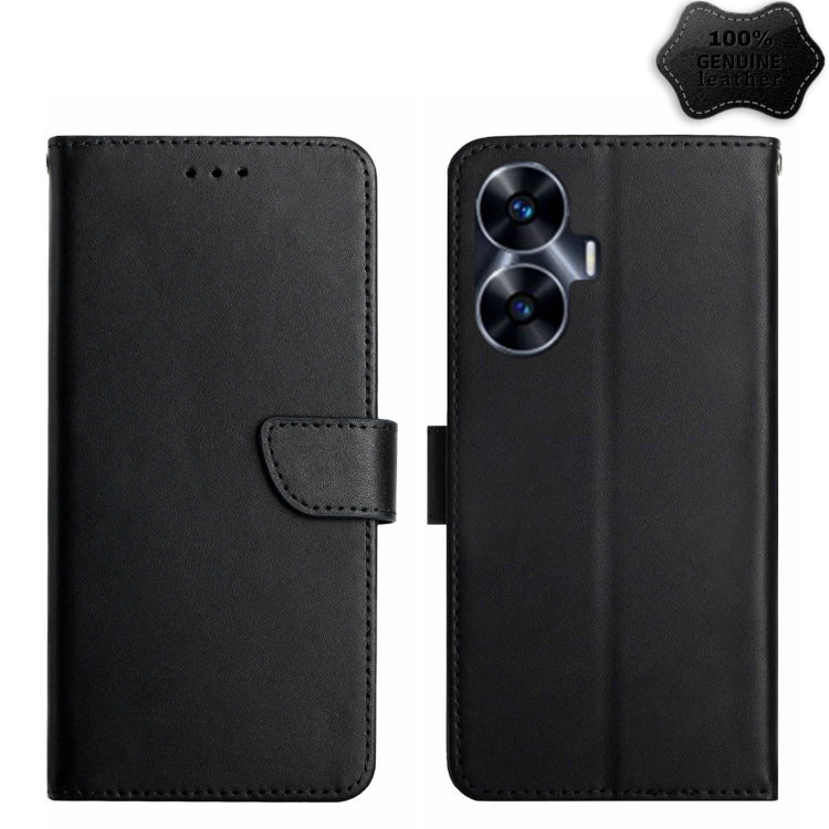 For Realme C55 Genuine Leather Fingerprint-proof Flip Phone Case(Black) - Realme Cases by buy2fix | Online Shopping UK | buy2fix
