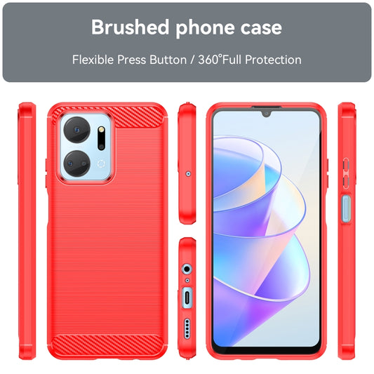 For Honor X7a Brushed Texture Carbon Fiber TPU Phone Case(Red) by buy2fix
