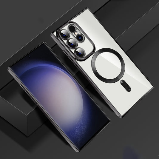 For Samsung Galaxy S23 Ultra 5G CD Texture Plating TPU MagSafe Phone Case with Lens Film(Black) by buy2fix