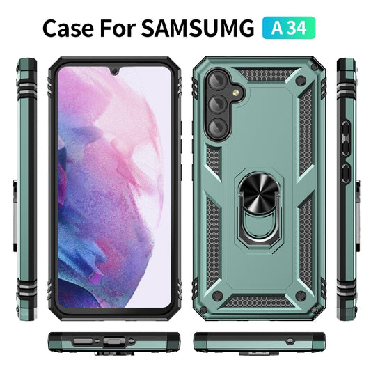 For Samsung Galaxy A34 Shockproof TPU + PC Phone Case with Holder(Dark Green) by buy2fix