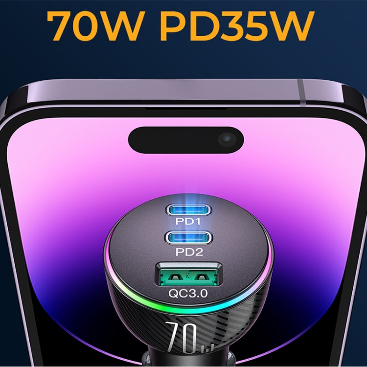 JOYROOM JR-CL26 70W 3-port USB+USB-C / Type-C Car Charger(Black) by JOYROOM