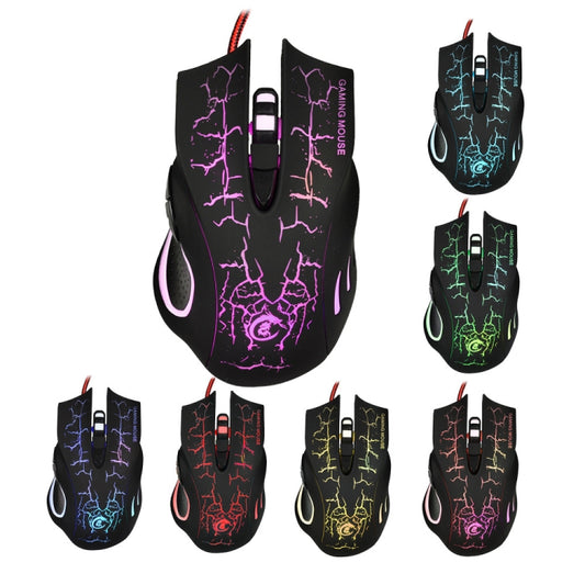 HXSJ A888B 6-keys Crackle Colorful Lighting Wired Gaming Mouse(Black) by HXSJ
