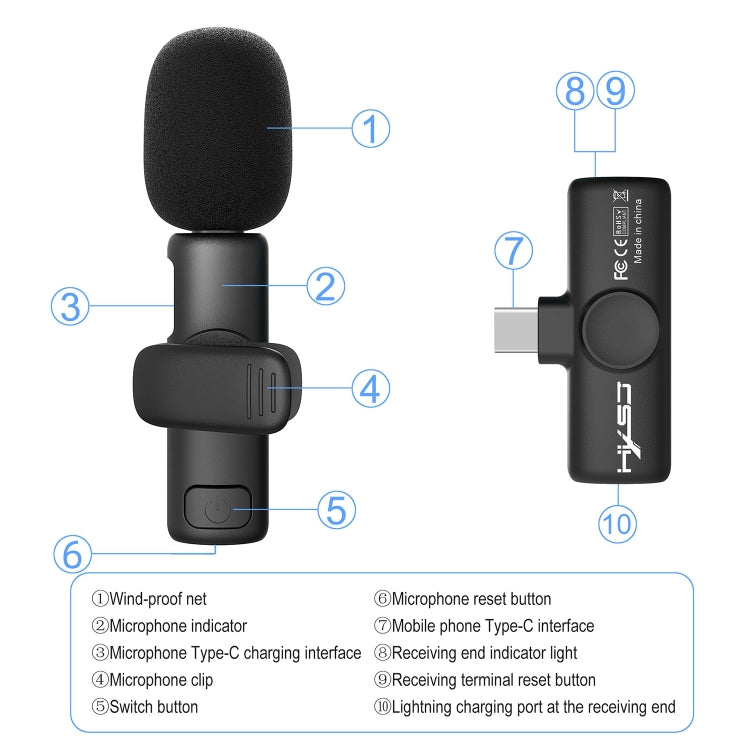 HXSJ F18 2.4G USB-C/Type-C Noise Reduction Lavalier Wireless Microphone(Black) - Microphone by HXSJ | Online Shopping UK | buy2fix