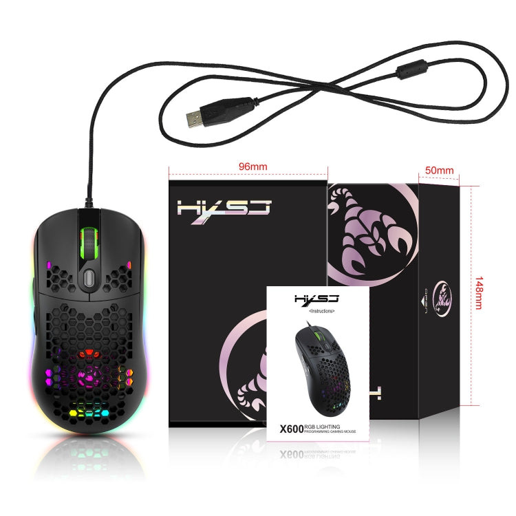 HXSJ X600 6 Keys RGB Luminous Macro Programming Wired Gaming Mouse(Black) by HXSJ