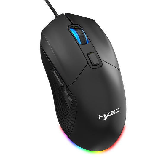 HXSJ X300 7200DPI RGB Backlight Interchangeable Back Cover Hole Gaming Wired Mouse(Black) by HXSJ