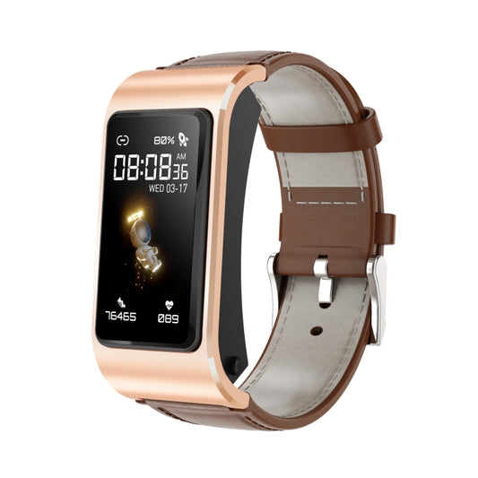 H21 1.14 inch Leather Band Earphone Detachable Smart Watch Support Temperature Measurement / Bluetooth Call / Voice Control(Gold) by buy2fix