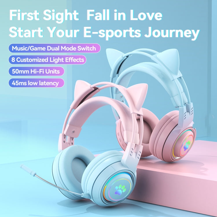 T25 RGB Stereo Cat Ear Bluetooth Wireless Headphones with Detachable Microphone(Pink+Blue) - Headset & Headphone by buy2fix | Online Shopping UK | buy2fix