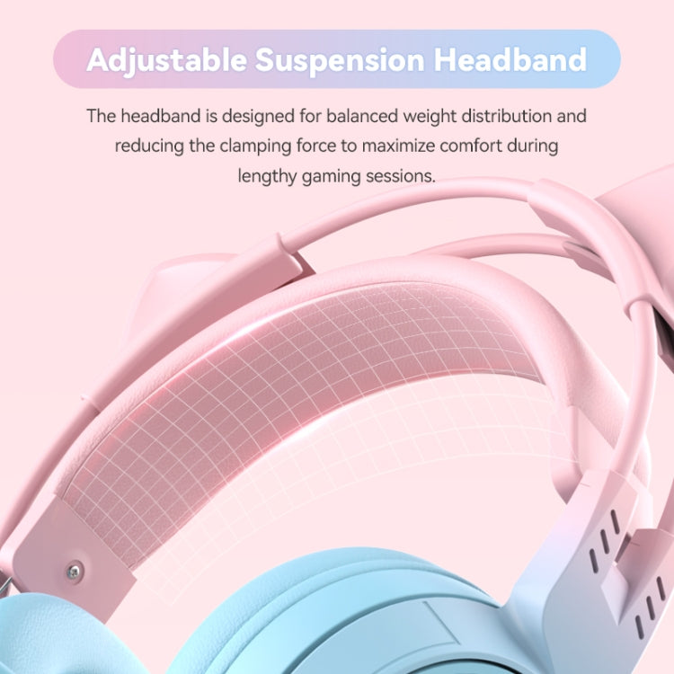 T25 RGB Stereo Cat Ear Bluetooth Wireless Headphones with Detachable Microphone(Pink+Blue) - Headset & Headphone by buy2fix | Online Shopping UK | buy2fix