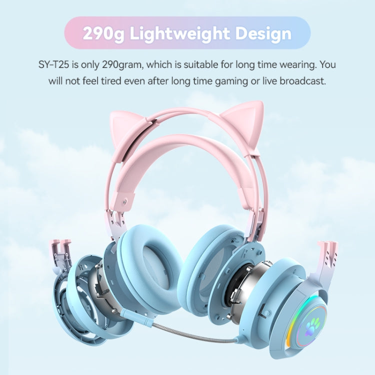 T25 RGB Stereo Cat Ear Bluetooth Wireless Headphones with Detachable Microphone(Pink+Blue) - Headset & Headphone by buy2fix | Online Shopping UK | buy2fix