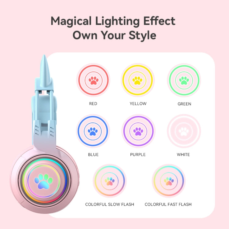 T25 RGB Stereo Cat Ear Bluetooth Wireless Headphones with Detachable Microphone(Pink+Blue) - Headset & Headphone by buy2fix | Online Shopping UK | buy2fix