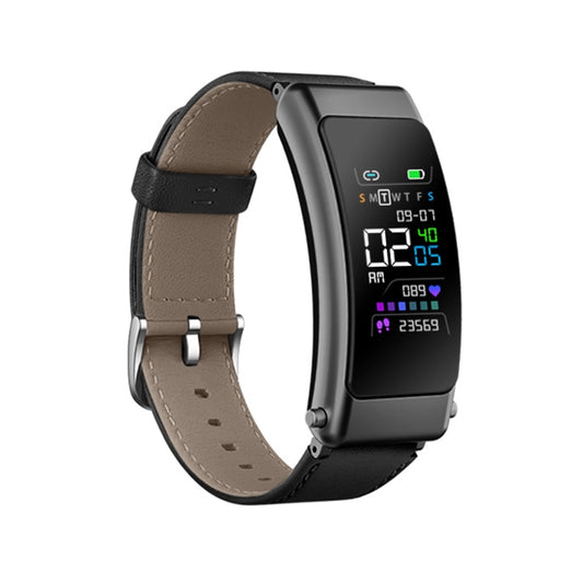 K50+ 0.96 inch Leather Band Earphone Detachable Life Waterproof Smart Watch Support Bluetooth Call(Black) by buy2fix