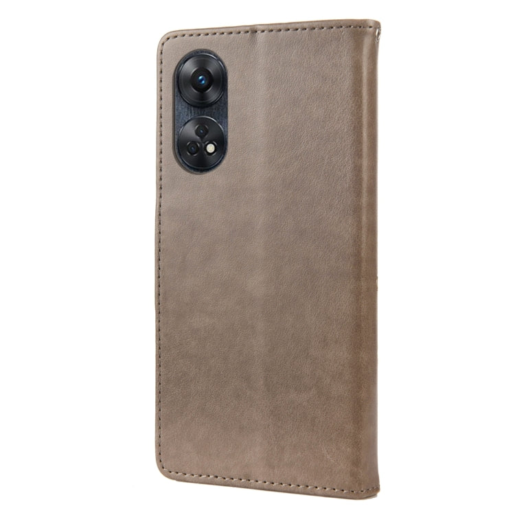 For OPPO Reno8 T 4G Butterfly Flower Pattern Leather Phone Case(Grey) - OPPO Cases by buy2fix | Online Shopping UK | buy2fix