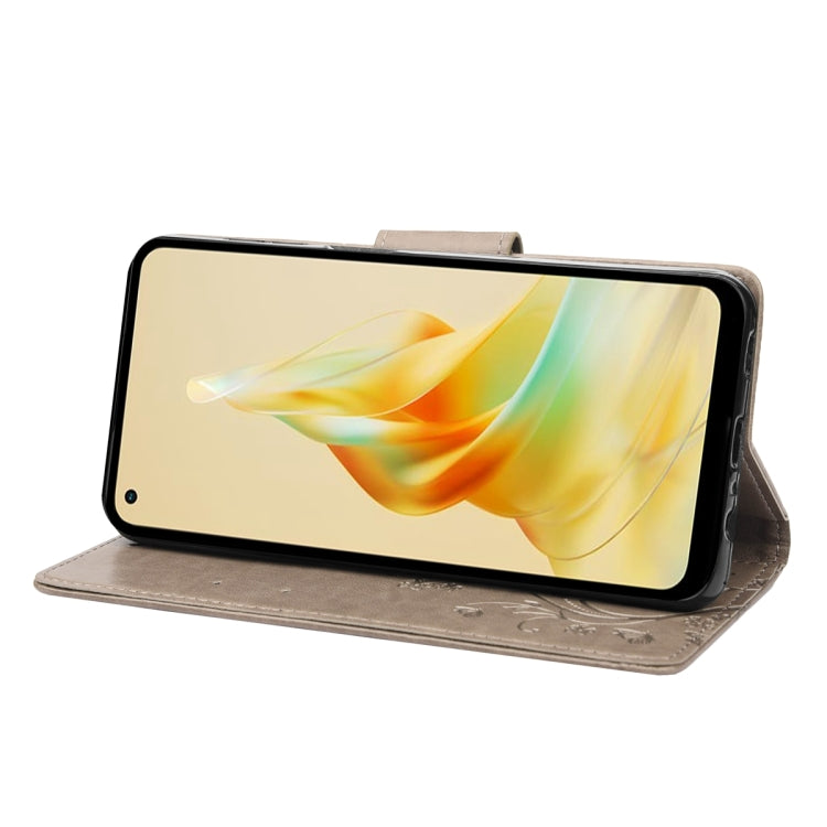 For OPPO Reno8 T 4G Butterfly Flower Pattern Leather Phone Case(Grey) - OPPO Cases by buy2fix | Online Shopping UK | buy2fix