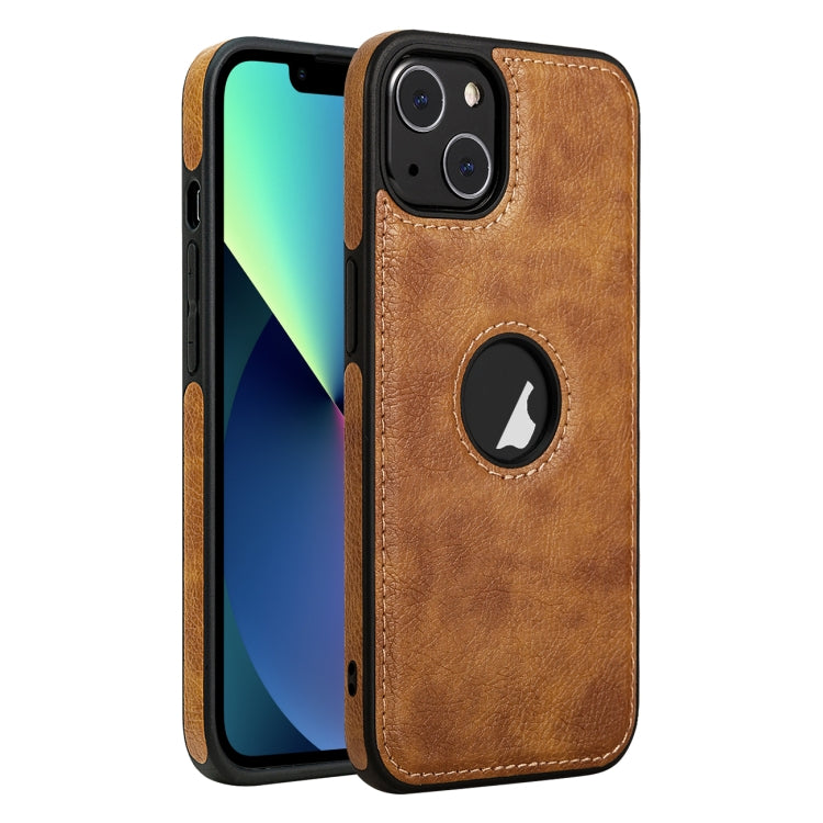 For iPhone 13 mini Leather Texture Stitching Phone Case(Brown) - iPhone 13 mini Cases by buy2fix | Online Shopping UK | buy2fix
