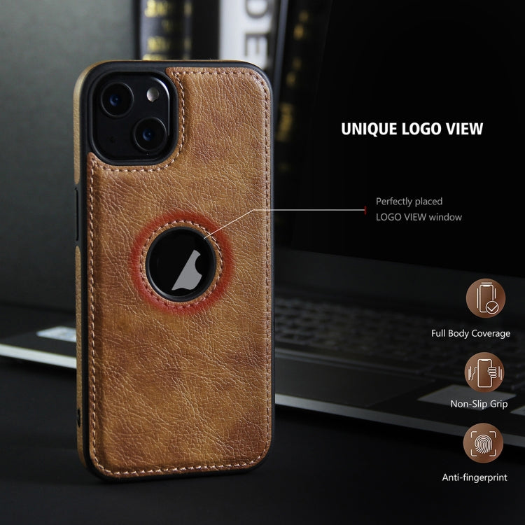For iPhone 13 mini Leather Texture Stitching Phone Case(Brown) - iPhone 13 mini Cases by buy2fix | Online Shopping UK | buy2fix