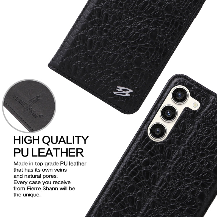 For Samsung Galaxy S23 5G Fierre Shann Crocodile Texture Magnetic Genuine Leather Phone Case(Black) by FIERRE SHANN