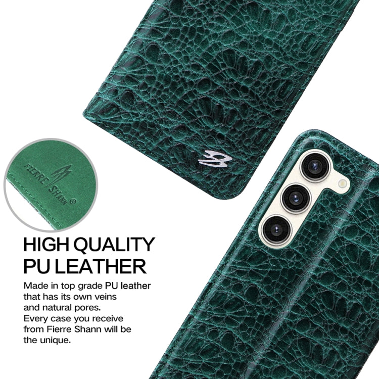 For Samsung Galaxy S23+ 5G Fierre Shann Crocodile Texture Magnetic Genuine Leather Phone Case(Green) by FIERRE SHANN