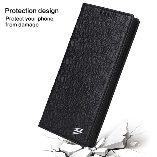 For Samsung Galaxy S23 Ultra 5G Fierre Shann Crocodile Texture Magnetic Genuine Leather Phone Case(Black) by FIERRE SHANN