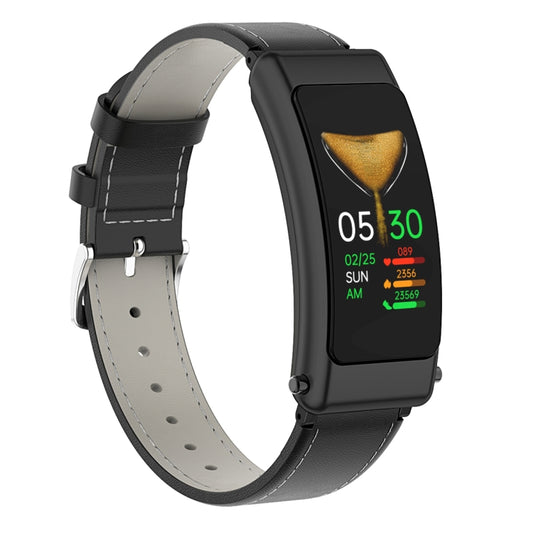 K50 1.08 inch Leather Band Earphone Detachable IP67 Waterproof Smart Watch Support Bluetooth Call(Black) by buy2fix