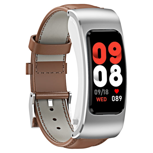 K60 1.08 inch Leather Band Earphone Detachable Life Waterproof Smart Watch Support Bluetooth Call(Brown Silver) by buy2fix