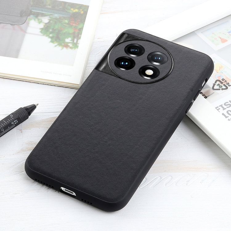 For OnePlus 11 5G Lambskin Texture Genuine Leather Phone Case(Black) - OnePlus Cases by buy2fix | Online Shopping UK | buy2fix