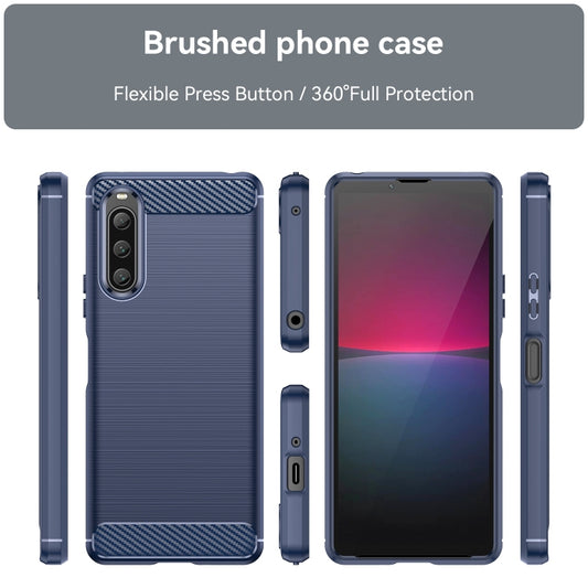 For Sony Xperia 10 V Brushed Texture Carbon Fiber TPU Phone Case(Blue) by buy2fix