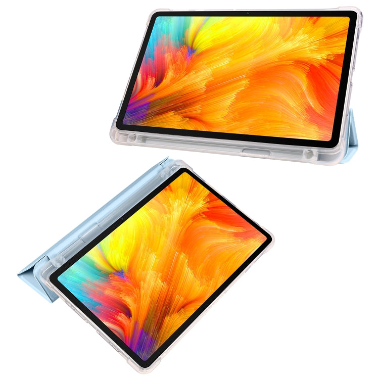 For Huawei MatePad SE 3-folding Transparent TPU Smart Leather Tablet Case with Pen Slot(Ice Blue) - Huawei by buy2fix | Online Shopping UK | buy2fix