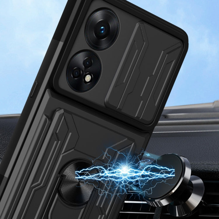 For OPPO Reno8 T 4G Sliding Camshield Card Phone Case(Pearl White) by buy2fix