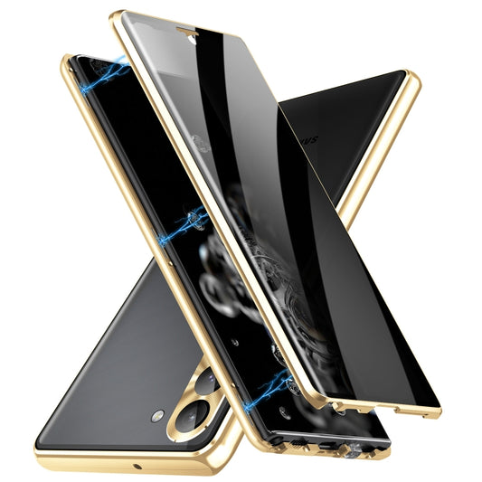 For Samsung Galaxy S23 5G Privacy Full Cover Magnetic Metal Tempered Glass Phone Case(Gold) by buy2fix