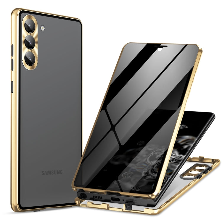 For Samsung Galaxy S23+ 5G Privacy Full Cover Magnetic Metal Tempered Glass Phone Case(Gold) - Galaxy S23+ 5G Cases by buy2fix | Online Shopping UK | buy2fix