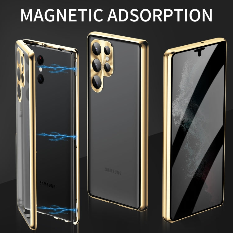 For Samsung Galaxy S23+ 5G Privacy Full Cover Magnetic Metal Tempered Glass Phone Case(Purple) - Galaxy S23+ 5G Cases by buy2fix | Online Shopping UK | buy2fix