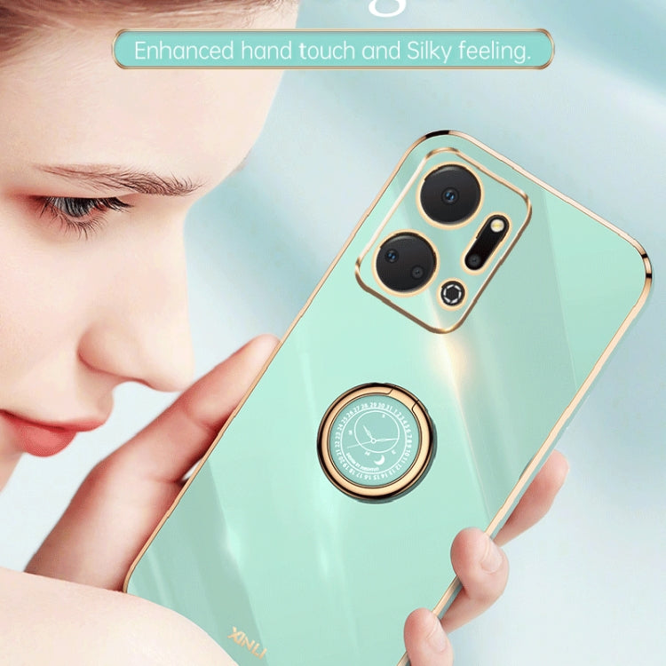 For Honor X7a 2023 XINLI Straight Edge 6D Electroplate TPU Phone Case with Ring Holder(Celestial Blue) by XINLI