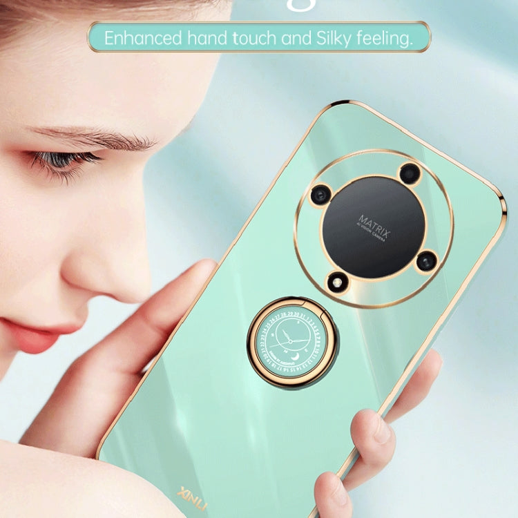 For Honor X9a 5G XINLI Straight Edge 6D Electroplate TPU Phone Case with Ring Holder(Mint Green) by XINLI