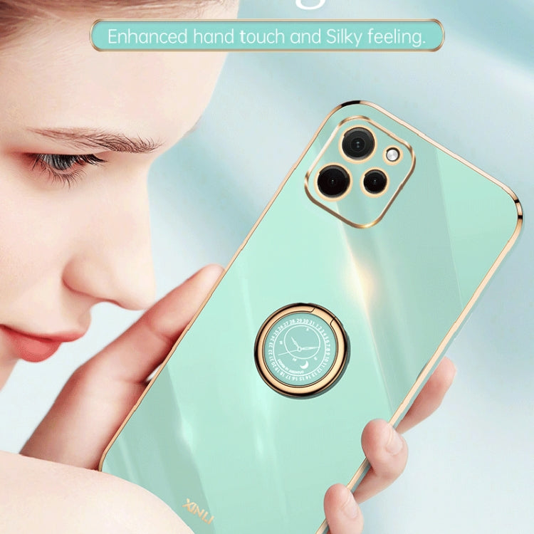 For Huawei nova Y61 XINLI Straight Edge 6D Electroplate TPU Phone Case with Ring Holder(Hawthorn Red) by XINLI