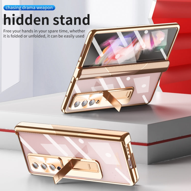 For Samsung Galaxy Z Fold4 5G Magnetic Hinges Plating Phone Case with Holder(Champagne Gold) by buy2fix