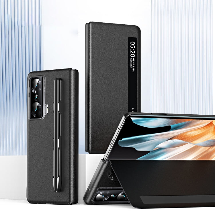 For Honor Magic Vs Side Window View Smart Lychee Texture Leather Phone Case(Green) by buy2fix