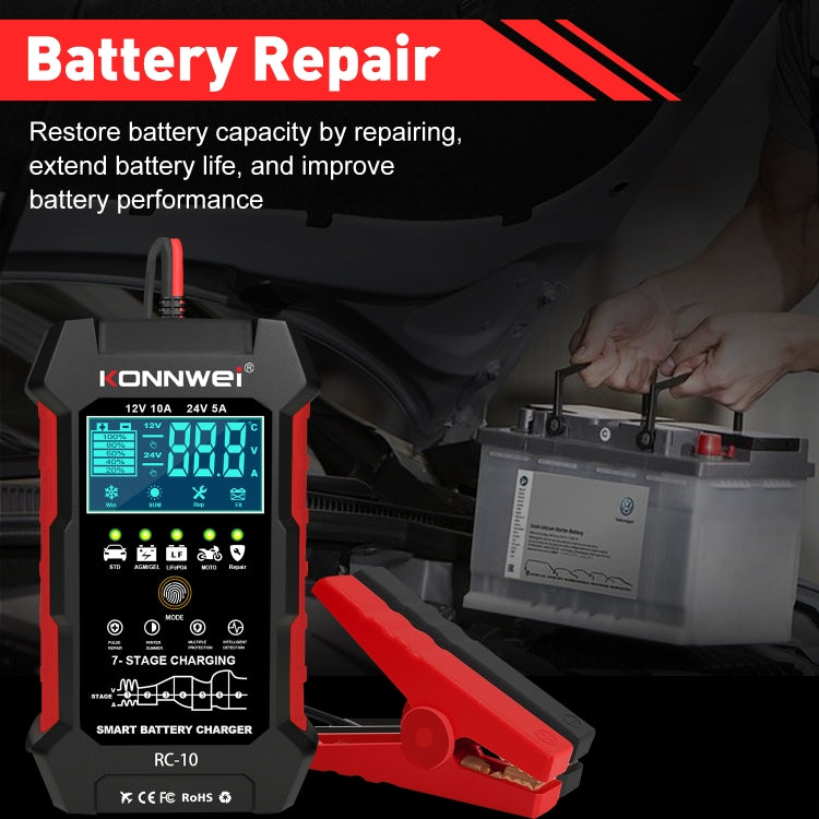 KONNWEI RC-10 2 inch Car Battery Charger Battery Pulse Repair Tool, Plug Type:US Plug - Battery Charger by KONNWEI | Online Shopping UK | buy2fix